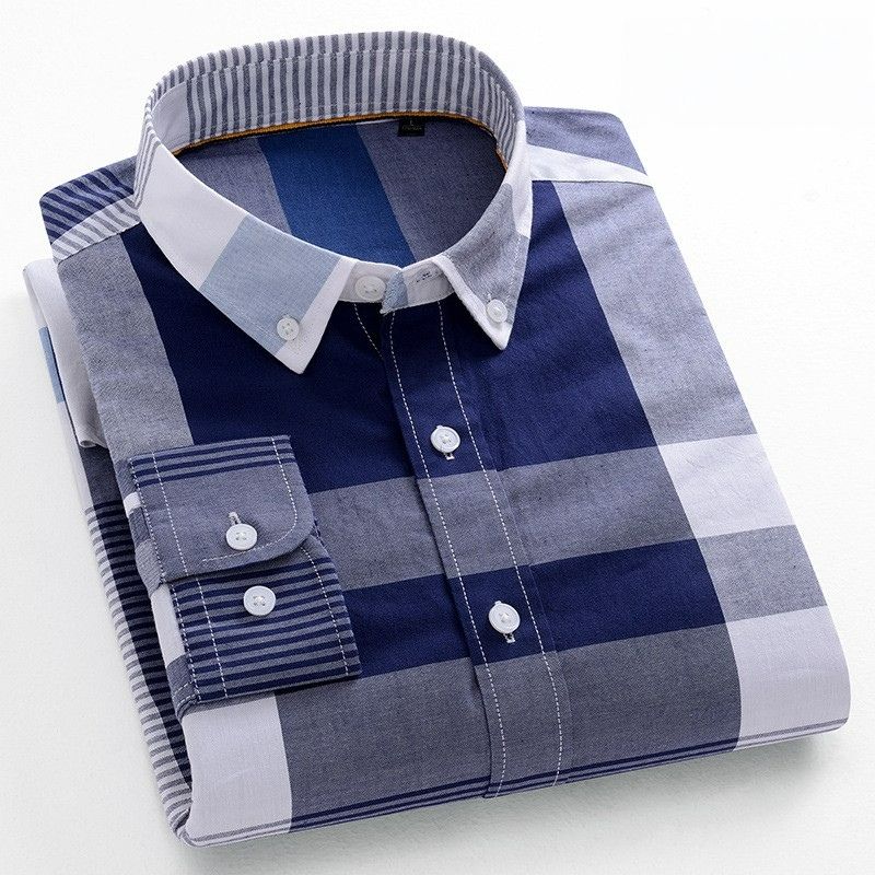 2025 New Men's 100% Cotton Long-sleeve Oxford Shirt - Business Casual, Plaid & Stripe Multi-Color, Four-Season Wear | Premium Comfort & Versatile Style