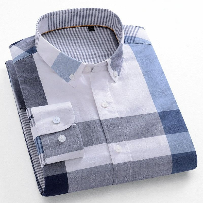2025 New Men's 100% Cotton Long-sleeve Oxford Shirt - Business Casual, Plaid & Stripe Multi-Color, Four-Season Wear | Premium Comfort & Versatile Style