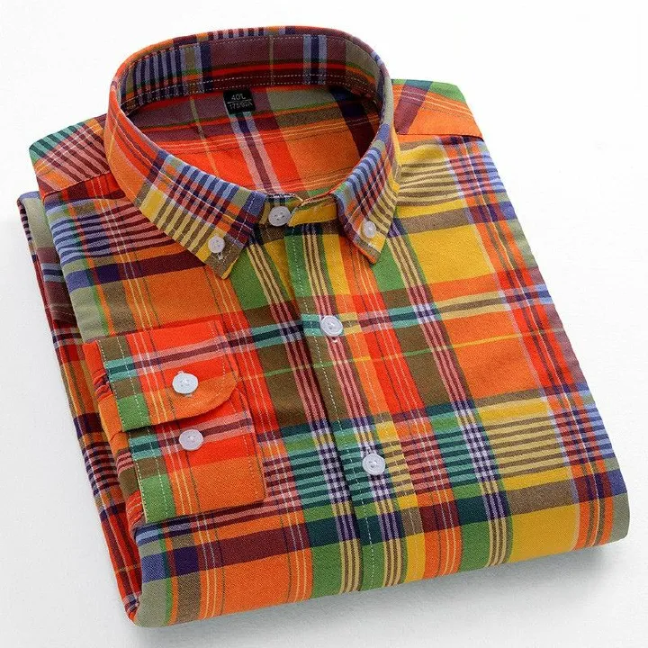 2025 New Men's 100% Cotton Long-sleeve Oxford Shirt - Business Casual, Plaid & Stripe Multi-Color, Four-Season Wear | Premium Comfort & Versatile Style