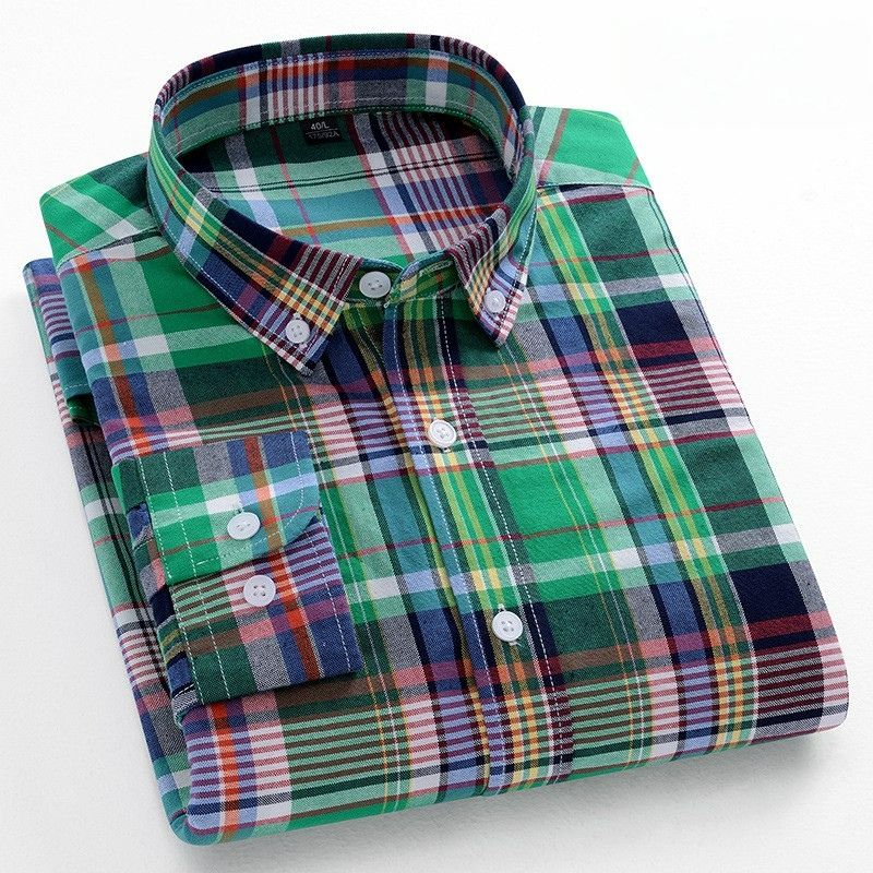 2025 New Men's 100% Cotton Long-sleeve Oxford Shirt - Business Casual, Plaid & Stripe Multi-Color, Four-Season Wear | Premium Comfort & Versatile Style