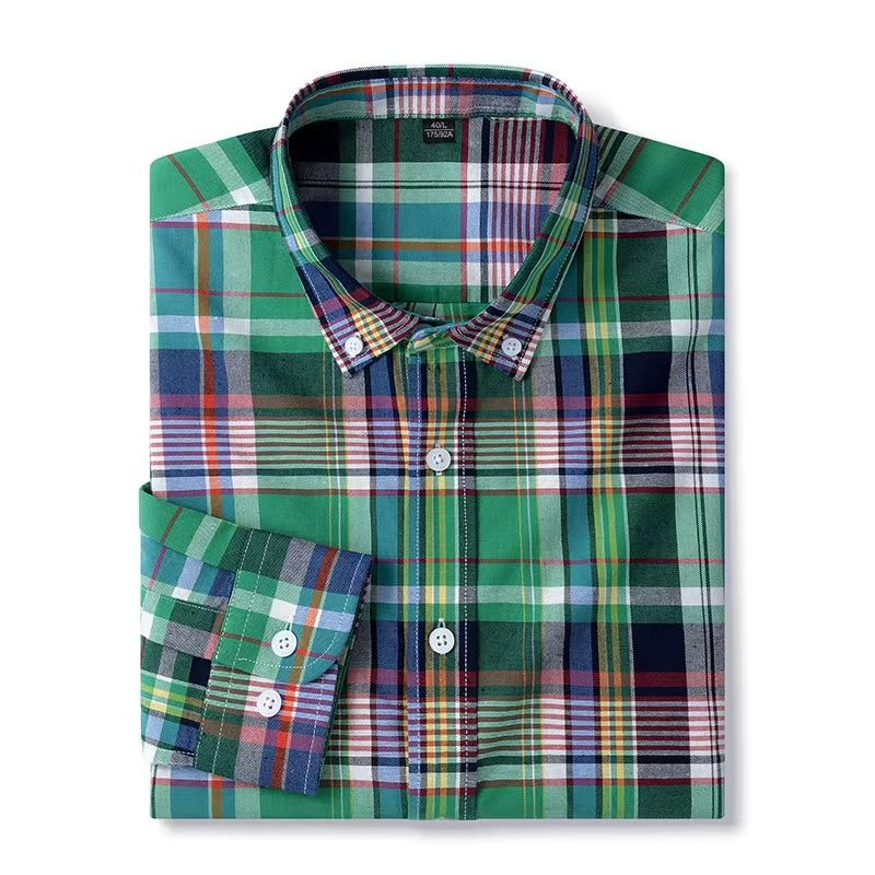 2025 New Men's 100% Cotton Long-sleeve Oxford Shirt - Business Casual, Plaid & Stripe Multi-Color, Four-Season Wear | Premium Comfort & Versatile Style