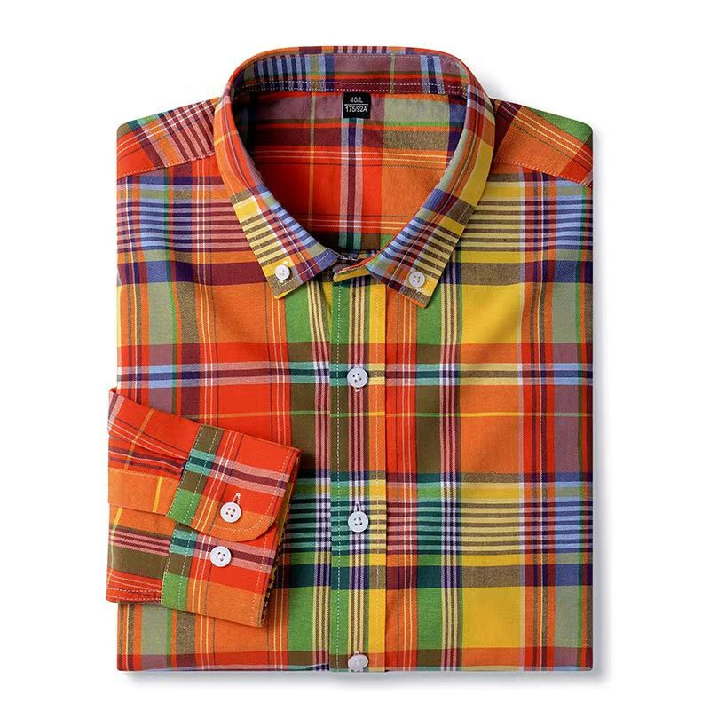 2025 New Men's 100% Cotton Long-sleeve Oxford Shirt - Business Casual, Plaid & Stripe Multi-Color, Four-Season Wear | Premium Comfort & Versatile Style