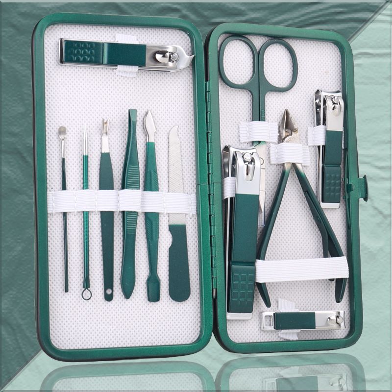 Exquisite & Durable Manicure Set for Home Use, Complete Grooming Kit with Portable Green Case - Ideal for Nail, Ear, Brow & Skin Care