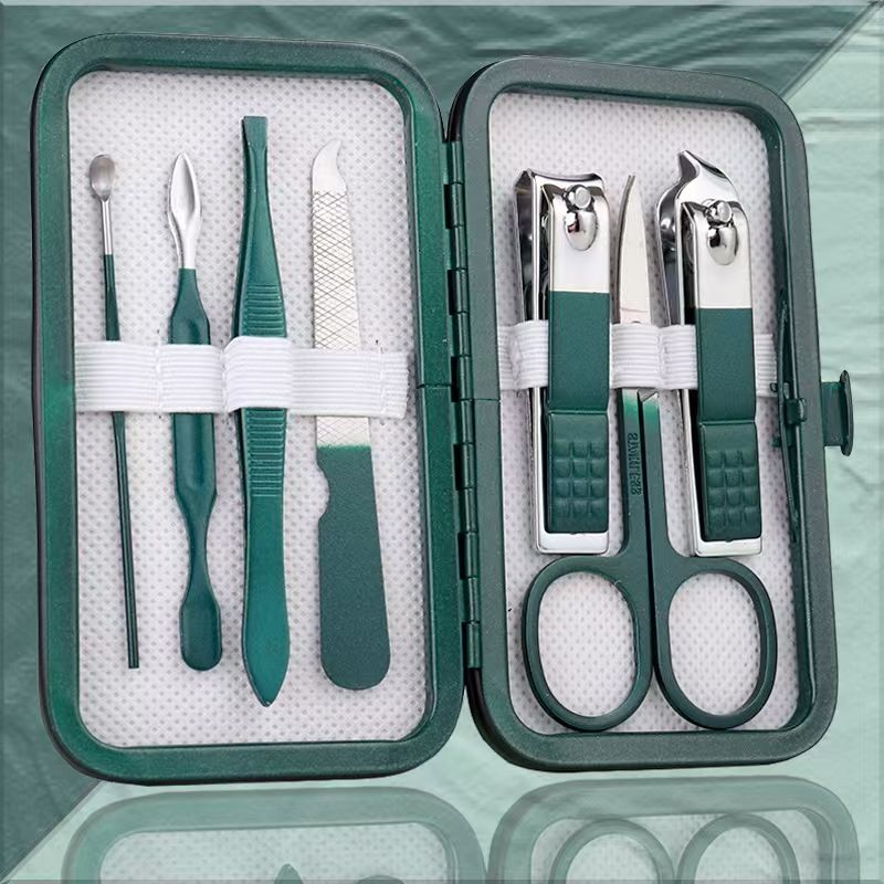 Exquisite & Durable Manicure Set for Home Use, Complete Grooming Kit with Portable Green Case - Ideal for Nail, Ear, Brow & Skin Care
