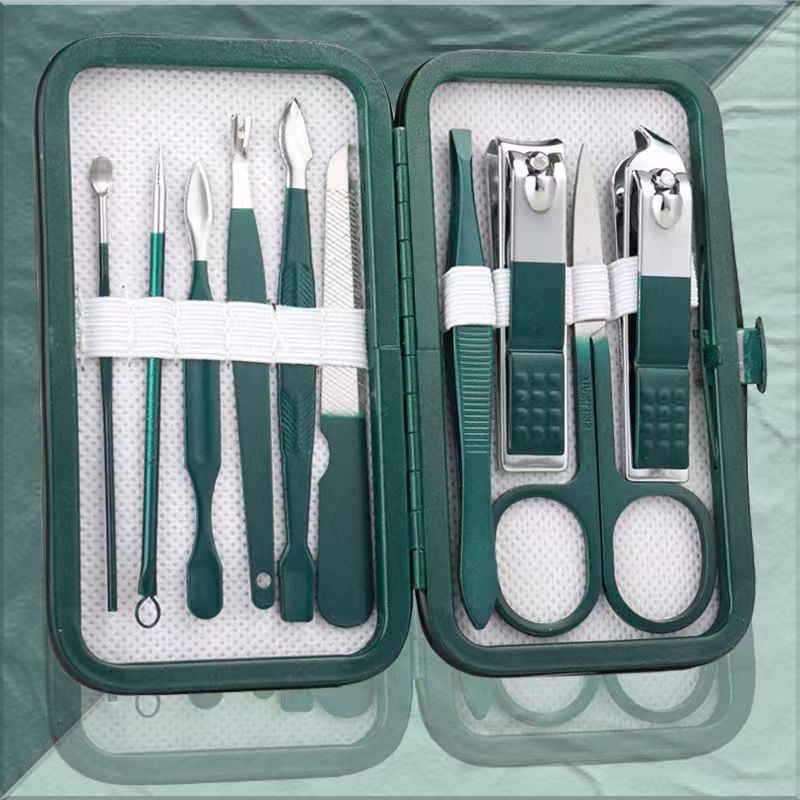 Exquisite & Durable Manicure Set for Home Use, Complete Grooming Kit with Portable Green Case - Ideal for Nail, Ear, Brow & Skin Care