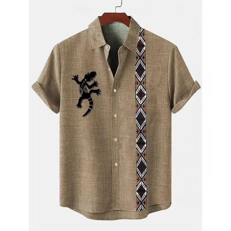 Fashion Best-Selling Men's Breathable Short-Sleeve Shirt, 3D Printed Ethnic Bohemian Trendy Casual Shirt for Men