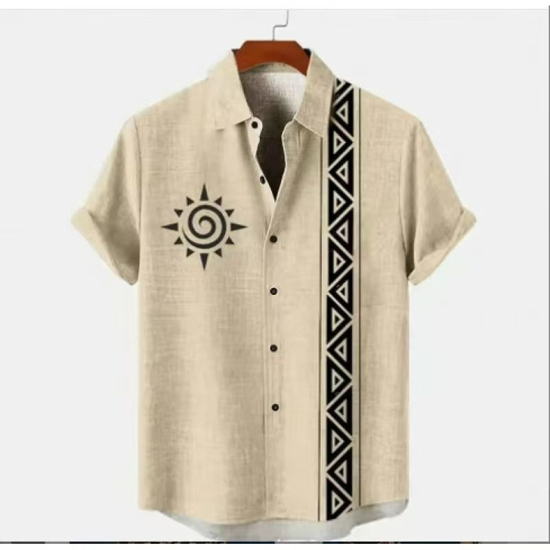 Fashion Best-Selling Men's Breathable Short-Sleeve Shirt, 3D Printed Ethnic Bohemian Trendy Casual Shirt for Men