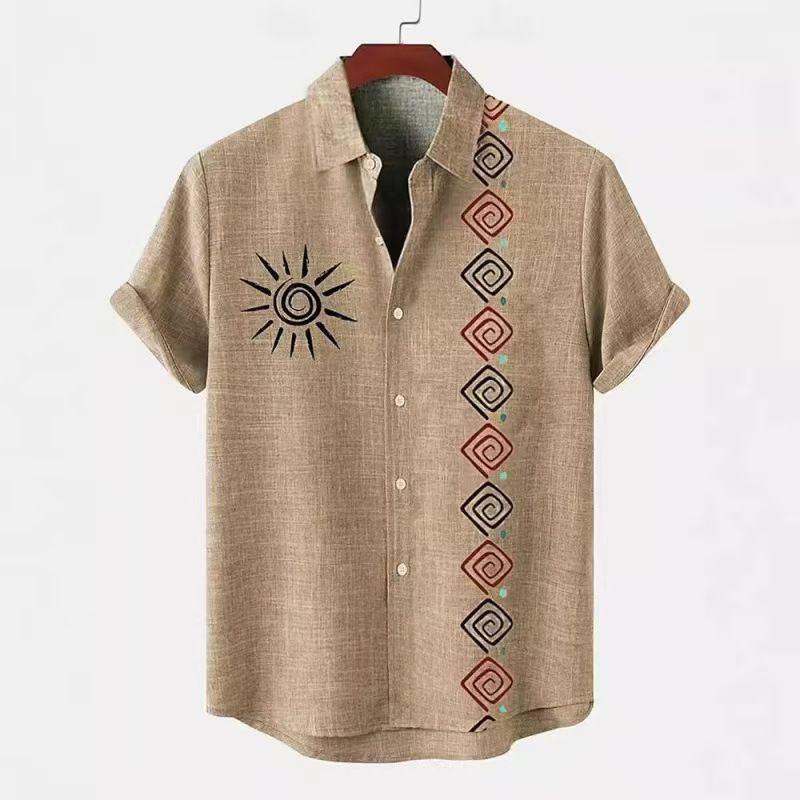 Fashion Best-Selling Men's Breathable Short-Sleeve Shirt, 3D Printed Ethnic Bohemian Trendy Casual Shirt for Men
