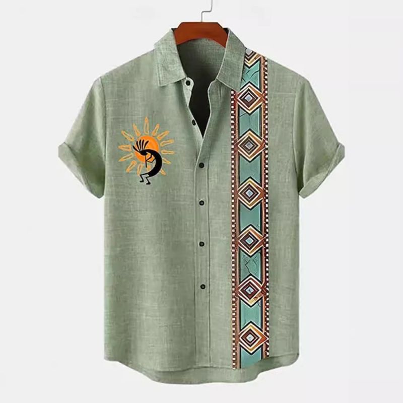 Fashion Best-Selling Men's Breathable Short-Sleeve Shirt, 3D Printed Ethnic Bohemian Trendy Casual Shirt for Men