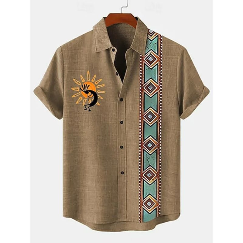 Fashion Best-Selling Men's Breathable Short-Sleeve Shirt, 3D Printed Ethnic Bohemian Trendy Casual Shirt for Men