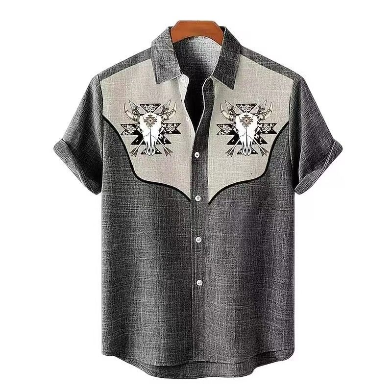 Fashion Best-Selling Men's Breathable Short-Sleeve Shirt, 3D Printed Ethnic Bohemian Trendy Casual Shirt for Men