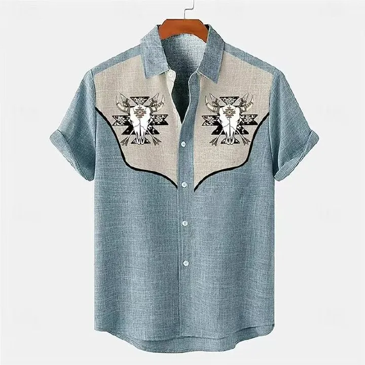 Fashion Best-Selling Men's Breathable Short-Sleeve Shirt, 3D Printed Ethnic Bohemian Trendy Casual Shirt for Men