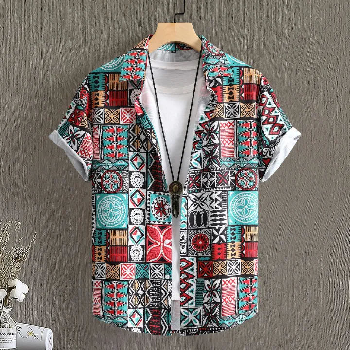 2025 Men's Short Sleeve Shirts, Fashion Printed Casual Shirts for Men, Breathable & Cool Beach Shirts with Multiple Unique Patterns, Euro-American Style Loose-Fit Shirts