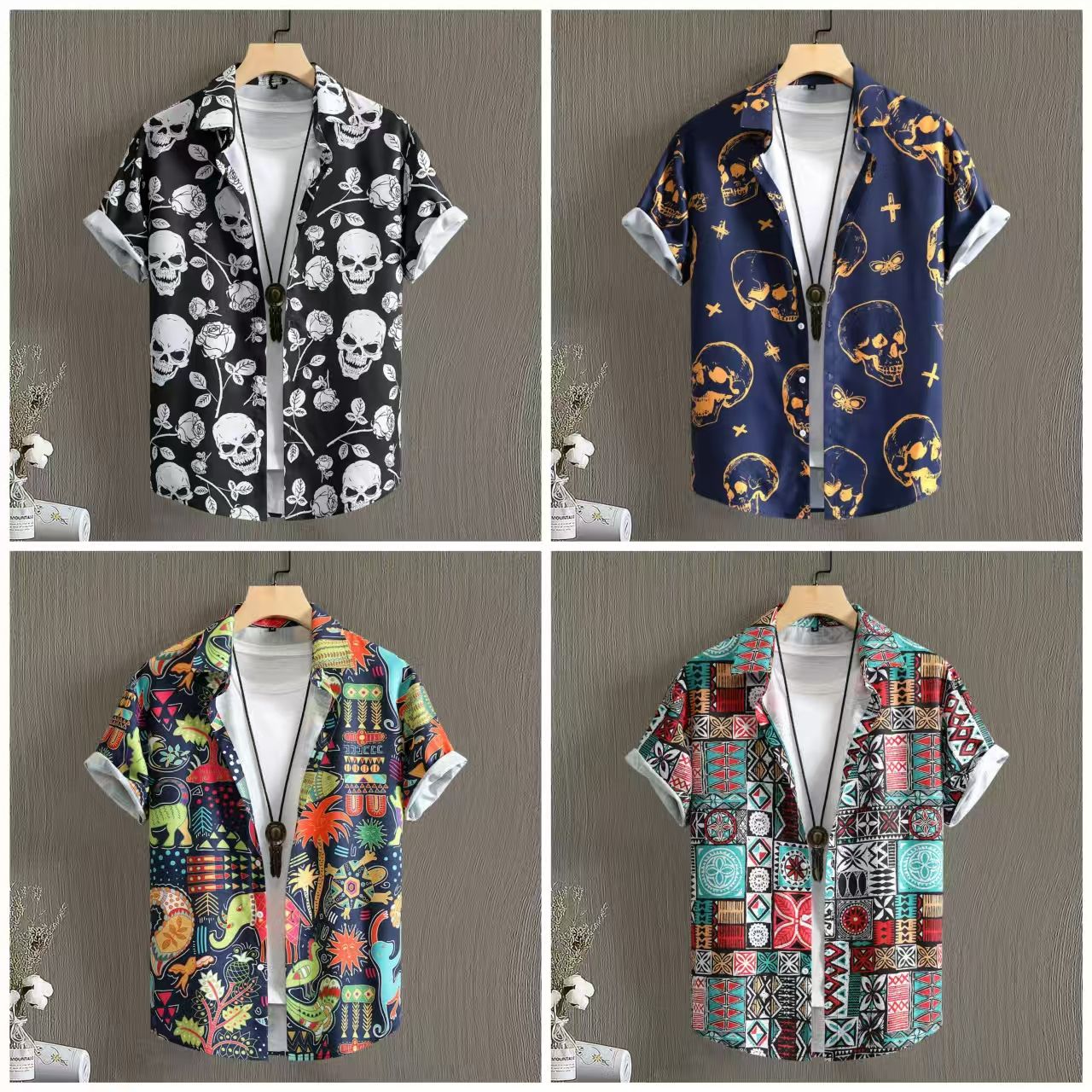 2025 Men's Short Sleeve Shirts, Fashion Printed Casual Shirts for Men, Breathable & Cool Beach Shirts with Multiple Unique Patterns, Euro-American Style Loose-Fit Shirts