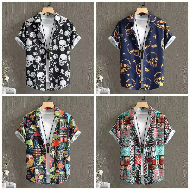 2025 Men's Short Sleeve Shirts, Fashion Printed Casual Shirts for Men, Breathable & Cool Beach Shirts with Multiple Unique Patterns, Euro-American Style Loose-Fit Shirts