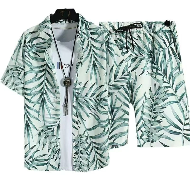 Men's Quick-Dry Hawaiian Beach Set, Two-Piece Short-Sleeve Floral Shirt and Shorts, Casual Tropical Print Outfit for Summer Vacation, Beachwear, and Leisure Activities