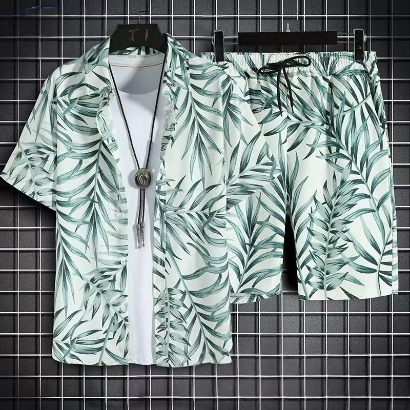 Men's Quick-Dry Hawaiian Beach Set, Two-Piece Short-Sleeve Floral Shirt and Shorts, Casual Tropical Print Outfit for Summer Vacation, Beachwear, and Leisure Activities