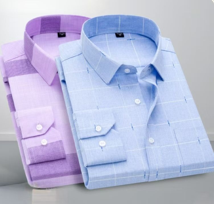 New Men's Cotton Linen Long Sleeve Plaid Shirt, Business Casual Style, Soft Breathable Moisture-Wicking Fabric, Comfortable Regular Fit for Daily Work & Casual Wear
