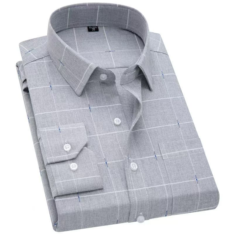 New Men's Cotton Linen Long Sleeve Plaid Shirt, Business Casual Style, Soft Breathable Moisture-Wicking Fabric, Comfortable Regular Fit for Daily Work & Casual Wear