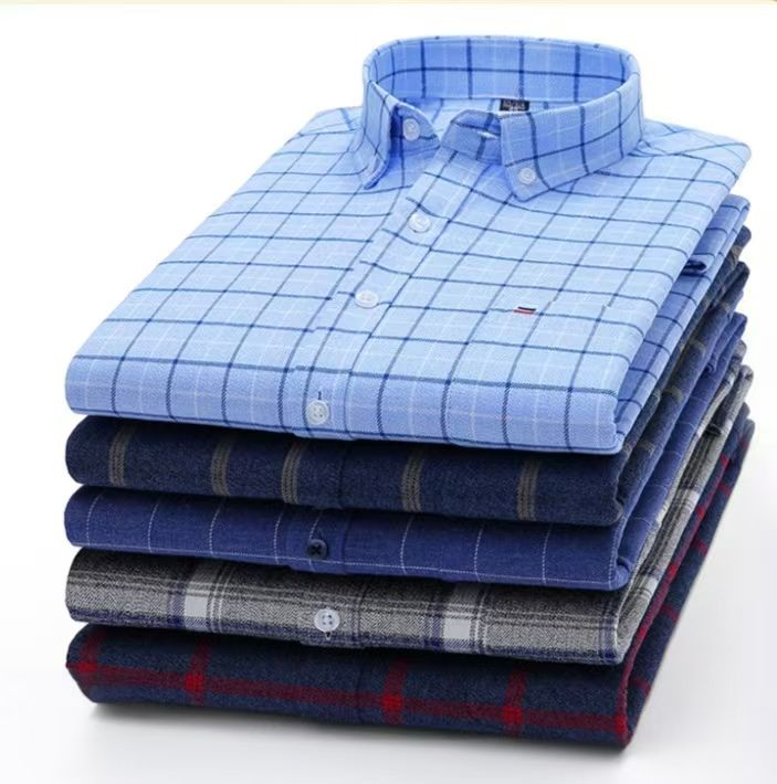 Men's 100% Cotton Plaid Shirts - Casual Long-Sleeve Button-Down, Soft Breathable Fabric, Machine Washable, Stylish Checks for Young & Middle-Aged Daily Wear