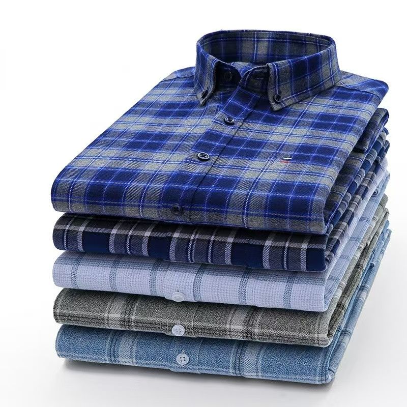 Men's 100% Cotton Plaid Shirts - Casual Long-Sleeve Button-Down, Soft Breathable Fabric, Machine Washable, Stylish Checks for Young & Middle-Aged Daily Wear