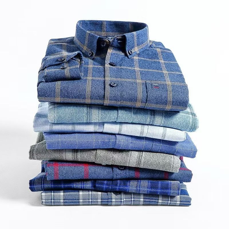 Men's 100% Cotton Plaid Shirts - Casual Long-Sleeve Button-Down, Soft Breathable Fabric, Machine Washable, Stylish Checks for Young & Middle-Aged Daily Wear