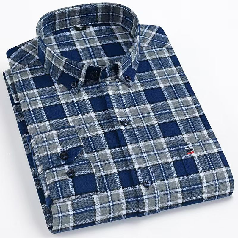 Men's 100% Cotton Plaid Shirts - Casual Long-Sleeve Button-Down, Soft Breathable Fabric, Machine Washable, Stylish Checks for Young & Middle-Aged Daily Wear