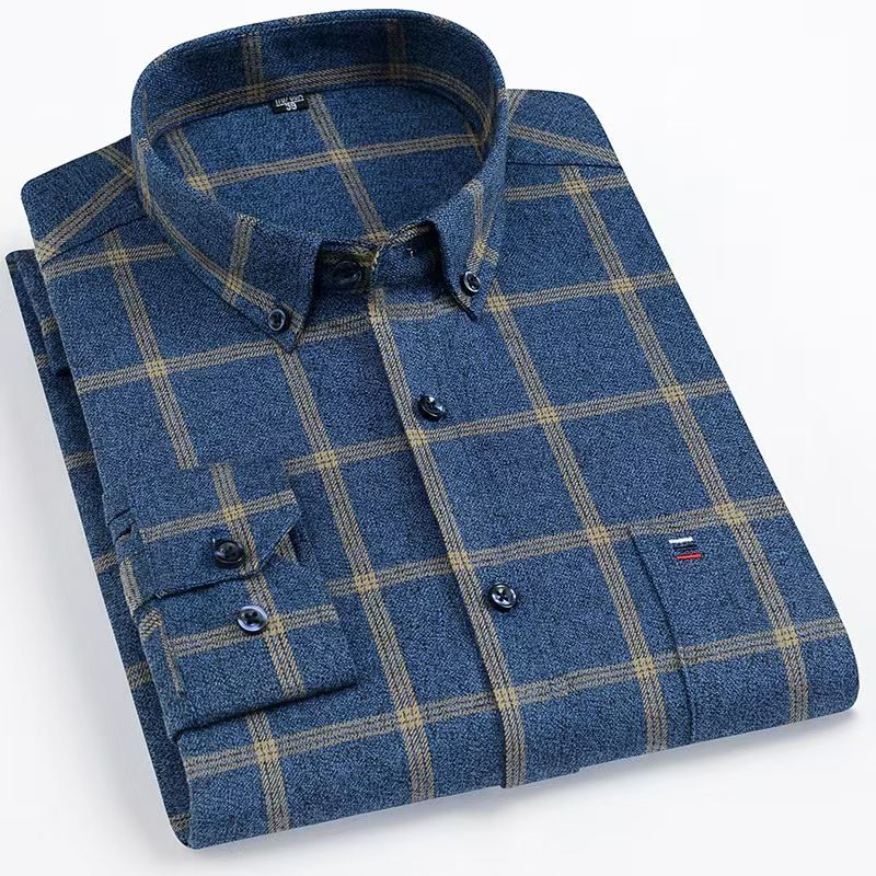 Men's 100% Cotton Plaid Shirts - Casual Long-Sleeve Button-Down, Soft Breathable Fabric, Machine Washable, Stylish Checks for Young & Middle-Aged Daily Wear