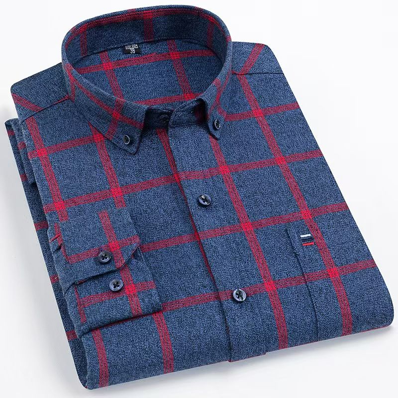 Men's 100% Cotton Plaid Shirts - Casual Long-Sleeve Button-Down, Soft Breathable Fabric, Machine Washable, Stylish Checks for Young & Middle-Aged Daily Wear