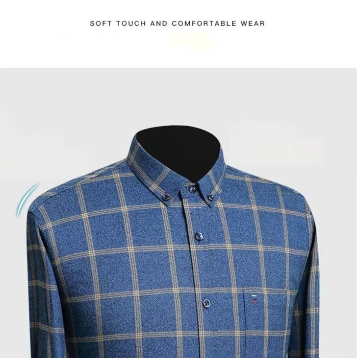 Men's 100% Cotton Plaid Shirts - Casual Long-Sleeve Button-Down, Soft Breathable Fabric, Machine Washable, Stylish Checks for Young & Middle-Aged Daily Wear