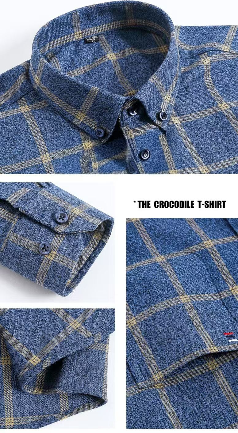 Men's 100% Cotton Plaid Shirts - Casual Long-Sleeve Button-Down, Soft Breathable Fabric, Machine Washable, Stylish Checks for Young & Middle-Aged Daily Wear