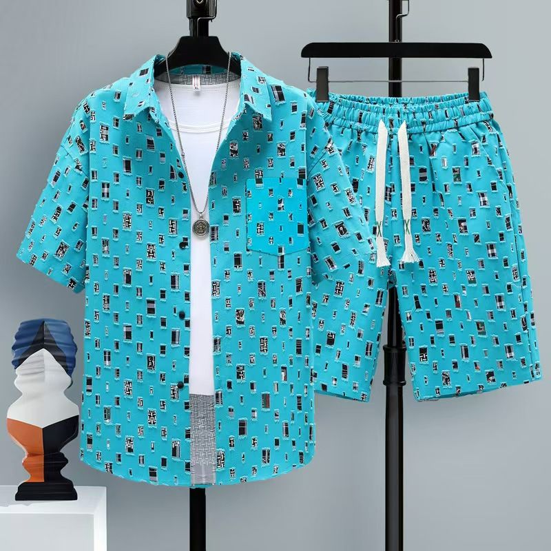 Men's Summer 2-Piece Shirt & Shorts Set: Art-Print Oversized Short-Sleeve, Breathable Lightweight Fabric, Ethnic/Abstract Pattern, Casual Streetwear Outfit for Daily Wear