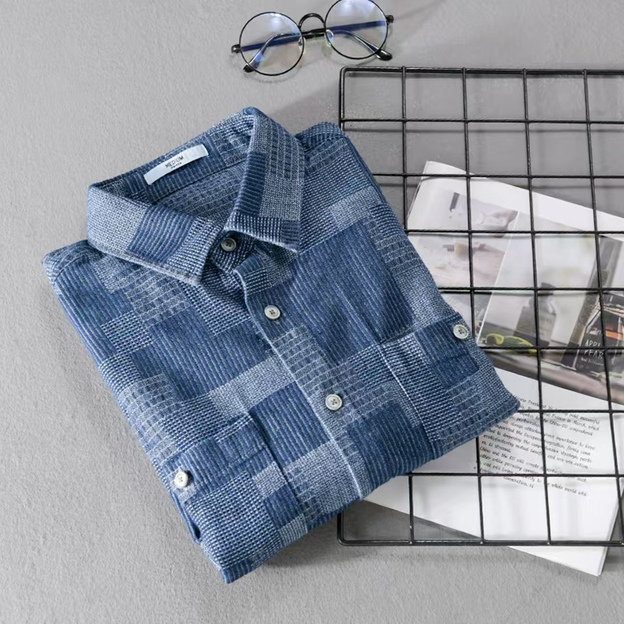 Men's American Tie-Dye Texture Short-Sleeve Shirt: Summer Relaxed-Fit Casual Button-Down, Niche Trendy Brand Premium Quality, Denim-Tone Patchwork Pattern Breathable Men's Top