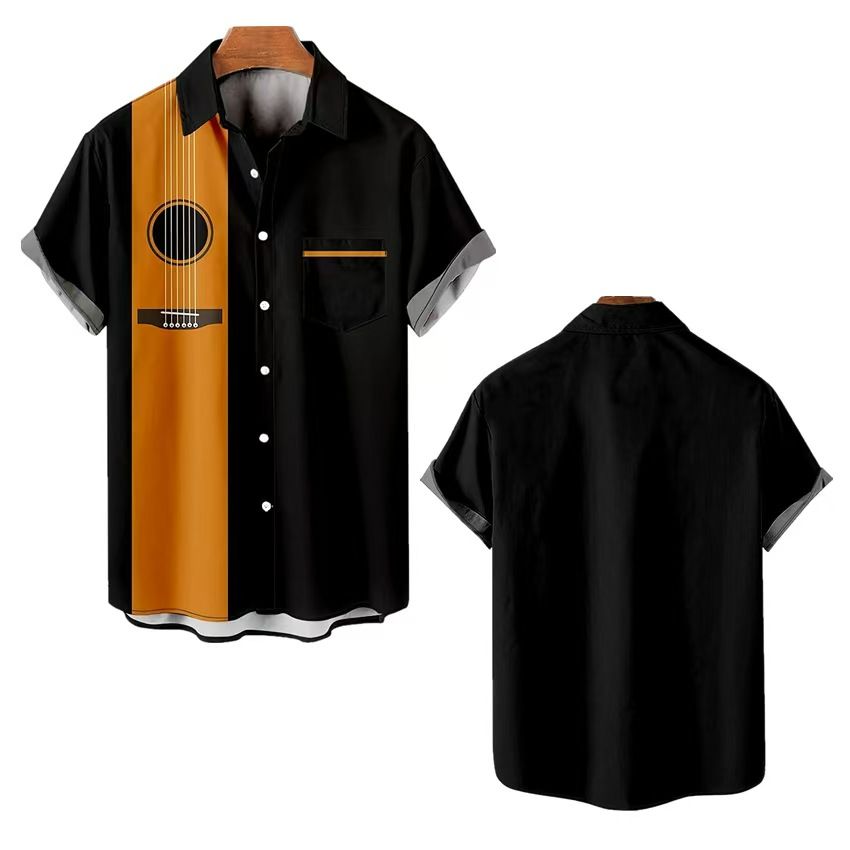 Men's Summer New Retro HK-Style Oversized Short-Sleeve Shirts - Digital Print Casual Button-Downs with Diverse Fun Patterns (Varies) for Beach & Daily Wear