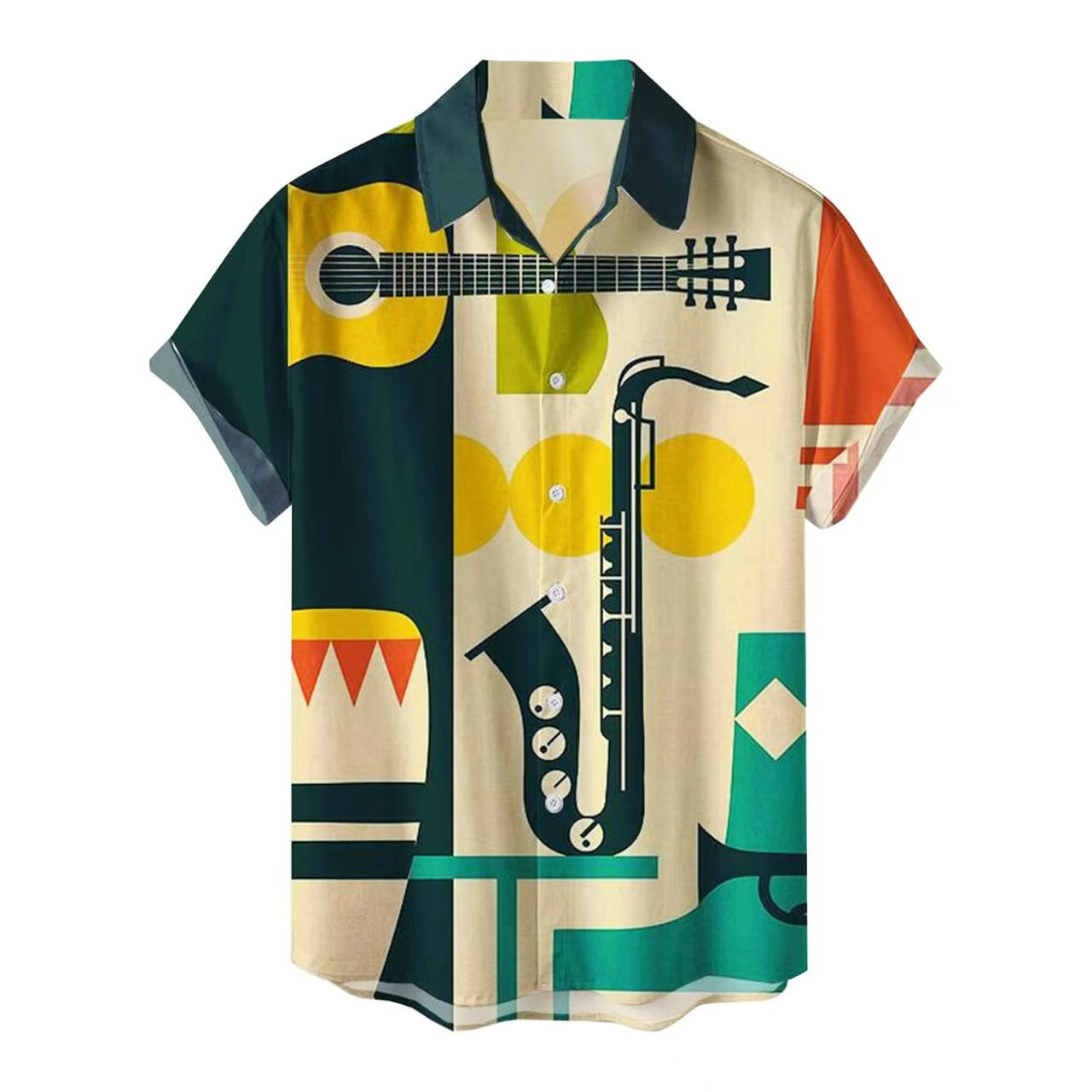 Men's Summer New Retro HK-Style Oversized Short-Sleeve Shirts - Digital Print Casual Button-Downs with Diverse Fun Patterns (Varies) for Beach & Daily Wear