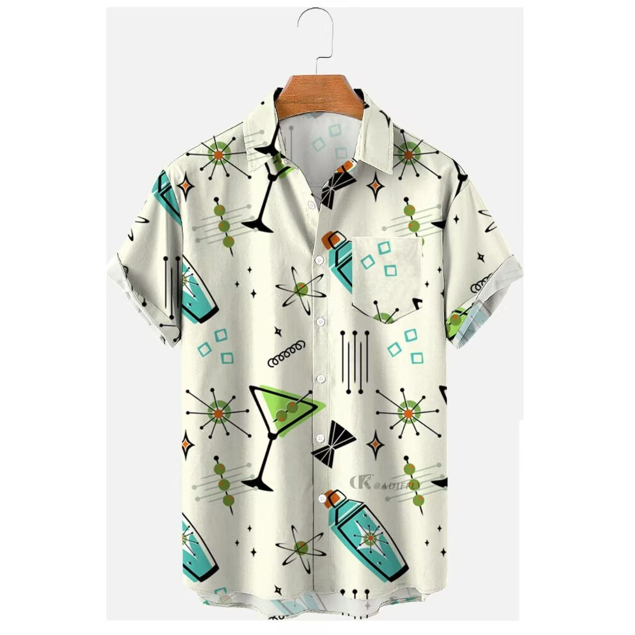 Men's Summer New Retro HK-Style Oversized Short-Sleeve Shirts - Digital Print Casual Button-Downs with Diverse Fun Patterns (Varies) for Beach & Daily Wear