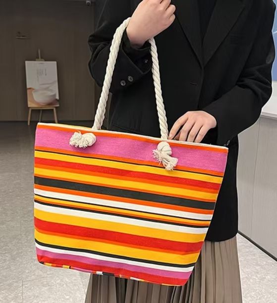 Large-Capacity Canvas Tote Bag for Women – Stylish Leaf-Print Single Shoulder Bag, Spacious for Work/ Shopping/ Commute, Embroidered Casual Handbag, Durable Lightweight Daily Bag with Rope Handles