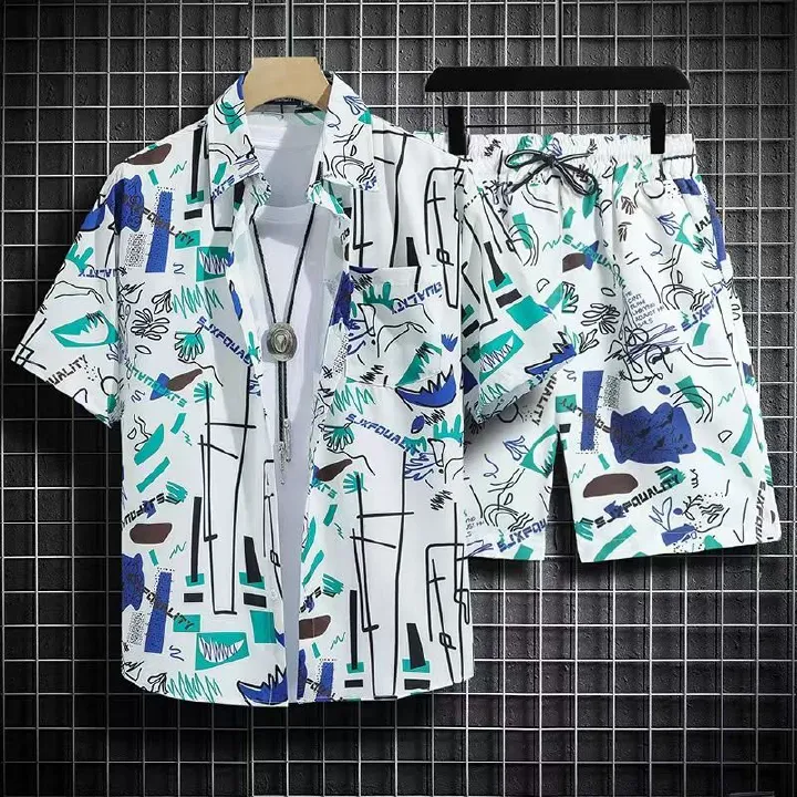 Men's Quick-Dry Hawaiian Beach Set, Two-Piece Short-Sleeve Floral Shirt and Shorts, Casual Tropical Print Outfit for Summer Vacation, Beachwear, and Leisure Activities