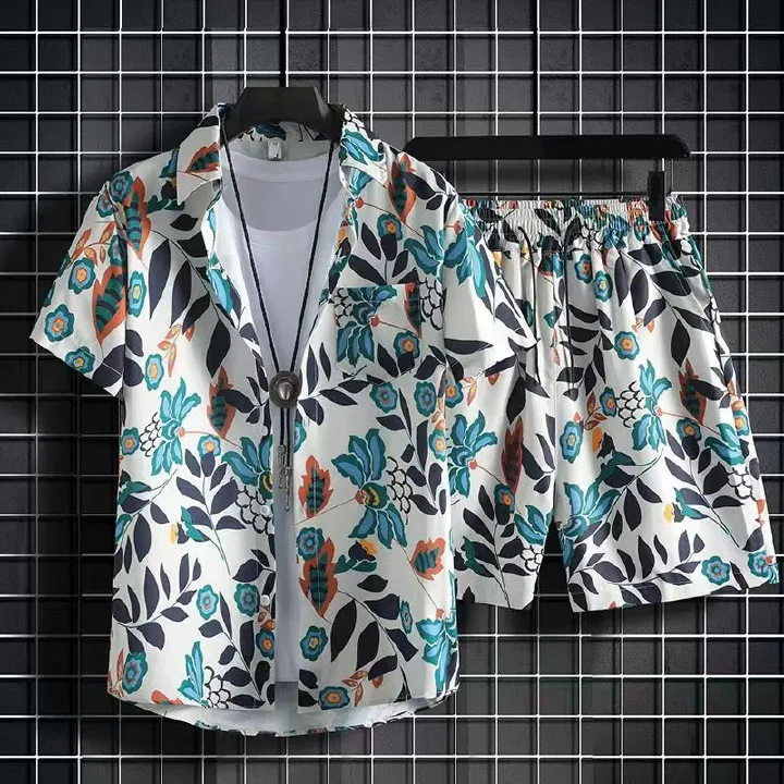 Men's Quick-Dry Hawaiian Beach Set, Two-Piece Short-Sleeve Floral Shirt and Shorts, Casual Tropical Print Outfit for Summer Vacation, Beachwear, and Leisure Activities