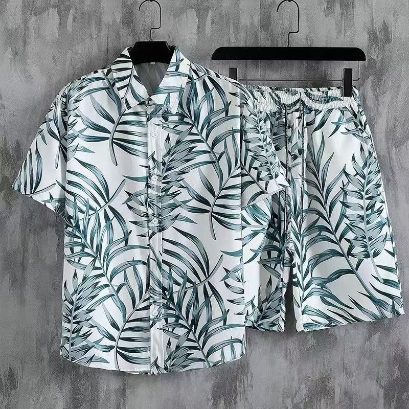Men's Quick-Dry Hawaiian Beach Set, Two-Piece Short-Sleeve Floral Shirt and Shorts, Casual Tropical Print Outfit for Summer Vacation, Beachwear, and Leisure Activities