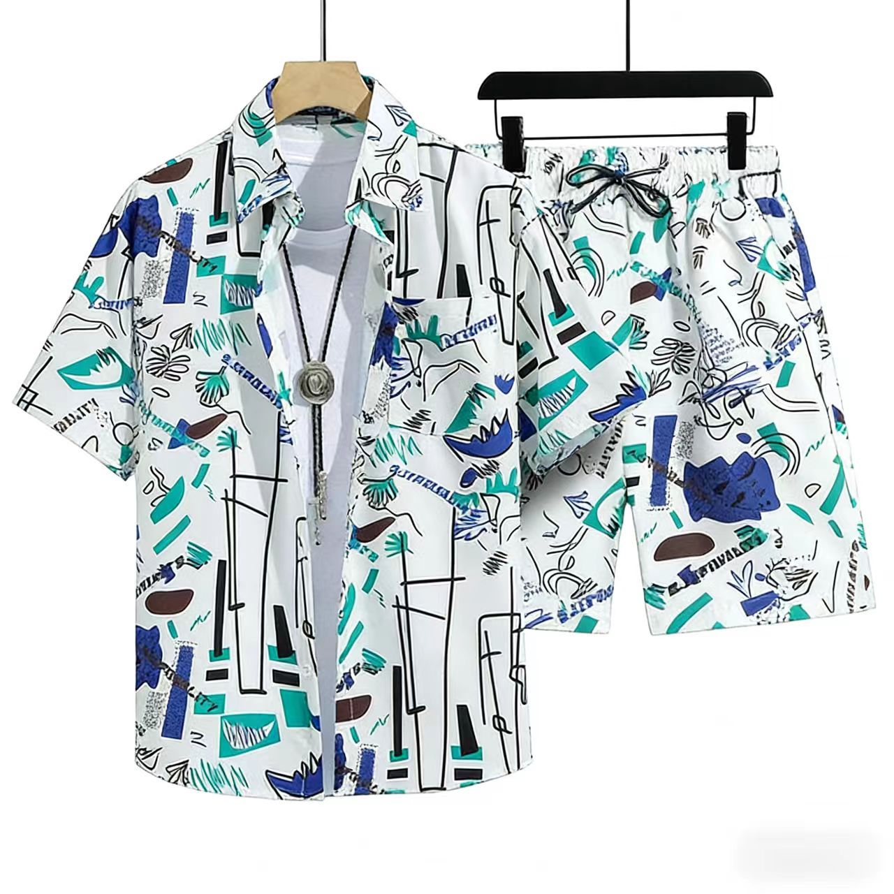 Men's Quick-Dry Hawaiian Beach Set, Two-Piece Short-Sleeve Floral Shirt and Shorts, Casual Tropical Print Outfit for Summer Vacation, Beachwear, and Leisure Activities