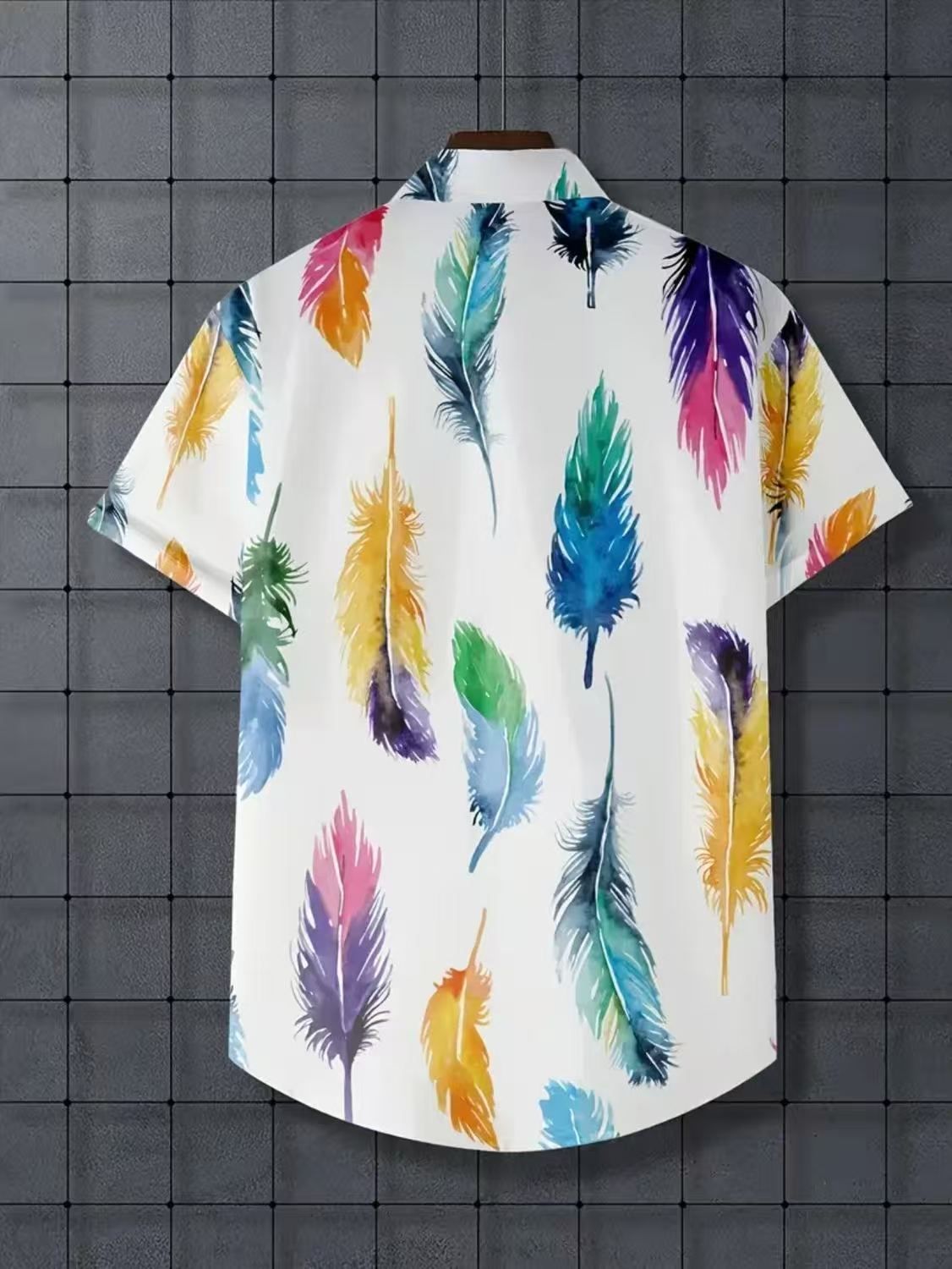 Men's Summer Fashion Short Sleeve Printed Shirts Korean Slim Fit Casual Versatile High-Grade Color Block Trendy Tops for Daily Beach Vacation