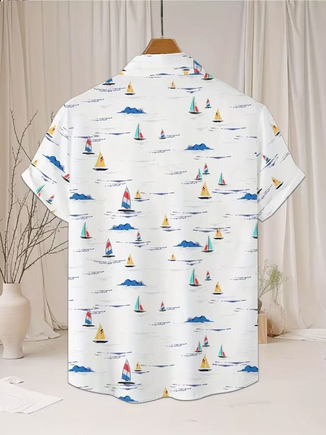 Men's Summer Fashion Short Sleeve Printed Shirts Korean Slim Fit Casual Versatile High-Grade Color Block Trendy Tops for Daily Beach Vacation