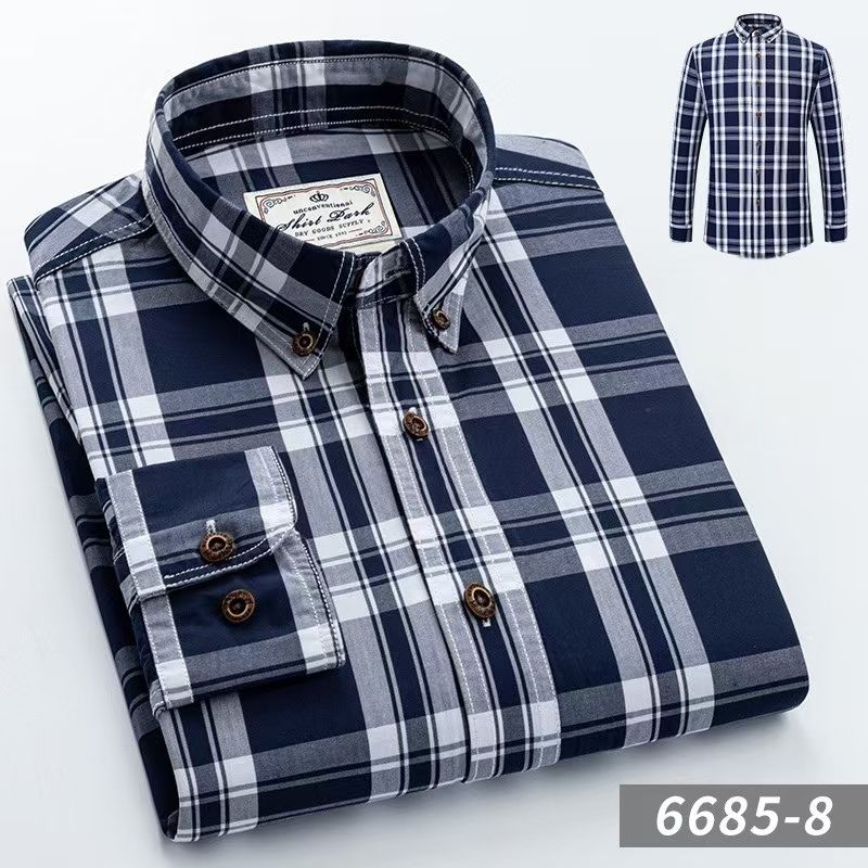 Men's Spring Autumn Plaid Shirts, 100% Xinjiang Long-Staple Cotton Ultra-Soft Breathable Skin-Friendly, Fashion Business Casual Light Mature Style Long Sleeve Shirts for Men