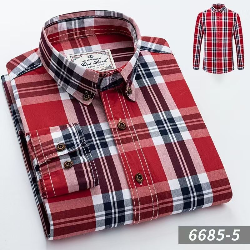Men's Spring Autumn Plaid Shirts, 100% Xinjiang Long-Staple Cotton Ultra-Soft Breathable Skin-Friendly, Fashion Business Casual Light Mature Style Long Sleeve Shirts for Men