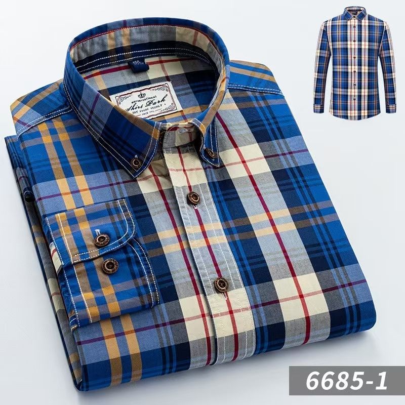 Men's Spring Autumn Plaid Shirts, 100% Xinjiang Long-Staple Cotton Ultra-Soft Breathable Skin-Friendly, Fashion Business Casual Light Mature Style Long Sleeve Shirts for Men