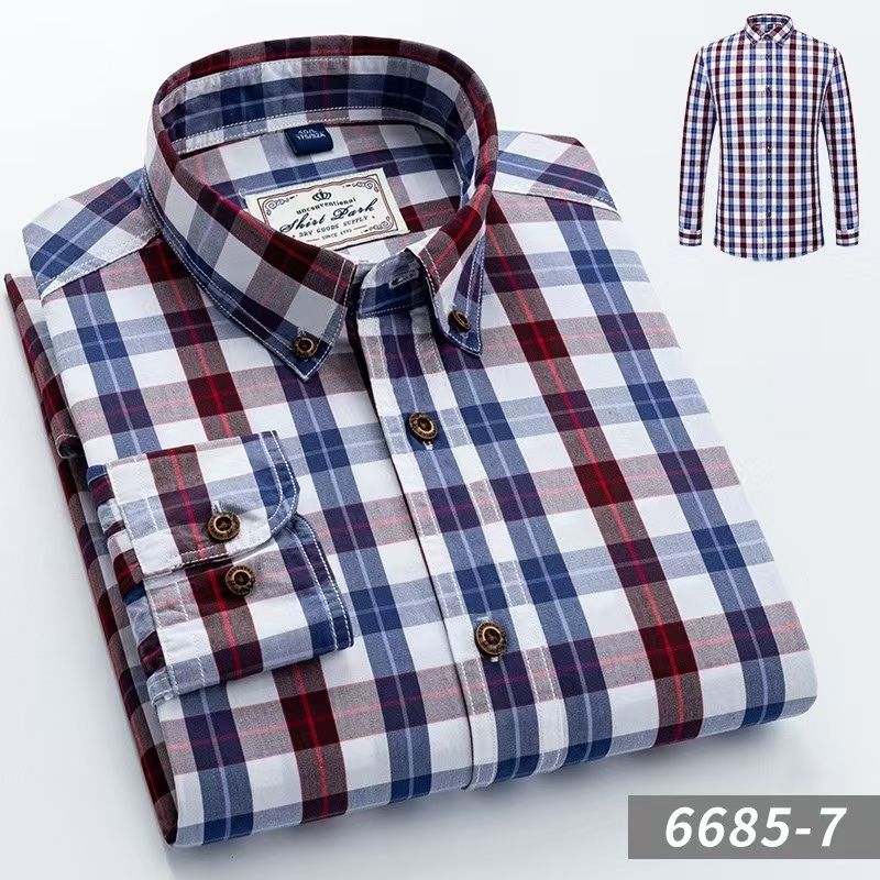 Men's Spring Autumn Plaid Shirts, 100% Xinjiang Long-Staple Cotton Ultra-Soft Breathable Skin-Friendly, Fashion Business Casual Light Mature Style Long Sleeve Shirts for Men