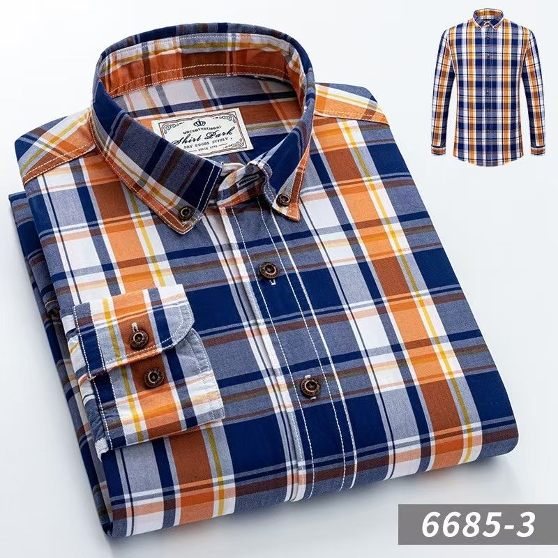 Men's Spring Autumn Plaid Shirts, 100% Xinjiang Long-Staple Cotton Ultra-Soft Breathable Skin-Friendly, Fashion Business Casual Light Mature Style Long Sleeve Shirts for Men