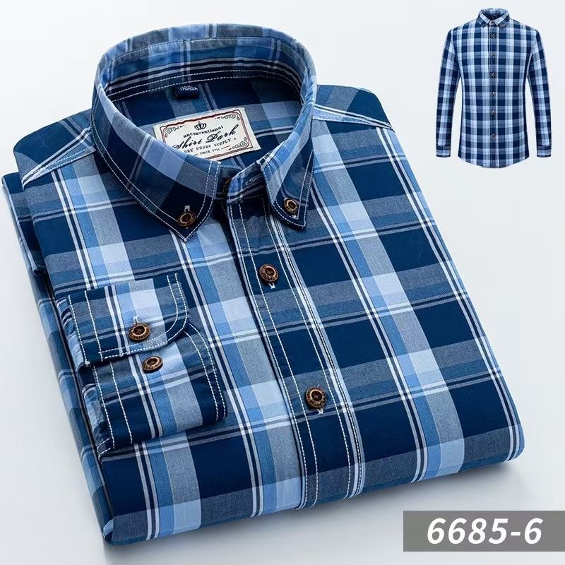Men's Spring Autumn Plaid Shirts, 100% Xinjiang Long-Staple Cotton Ultra-Soft Breathable Skin-Friendly, Fashion Business Casual Light Mature Style Long Sleeve Shirts for Men