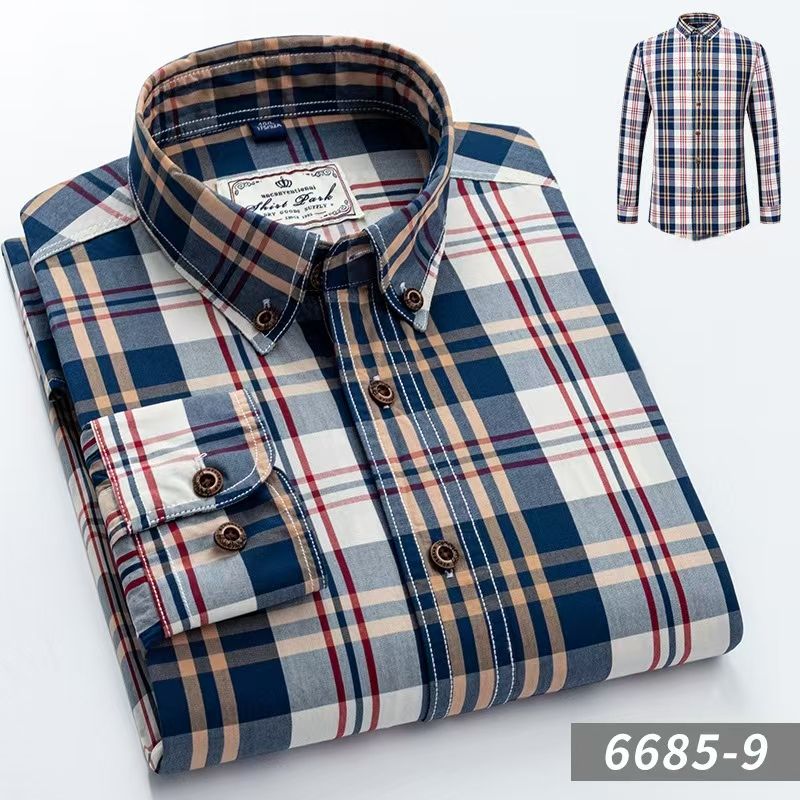 Men's Spring Autumn Plaid Shirts, 100% Xinjiang Long-Staple Cotton Ultra-Soft Breathable Skin-Friendly, Fashion Business Casual Light Mature Style Long Sleeve Shirts for Men